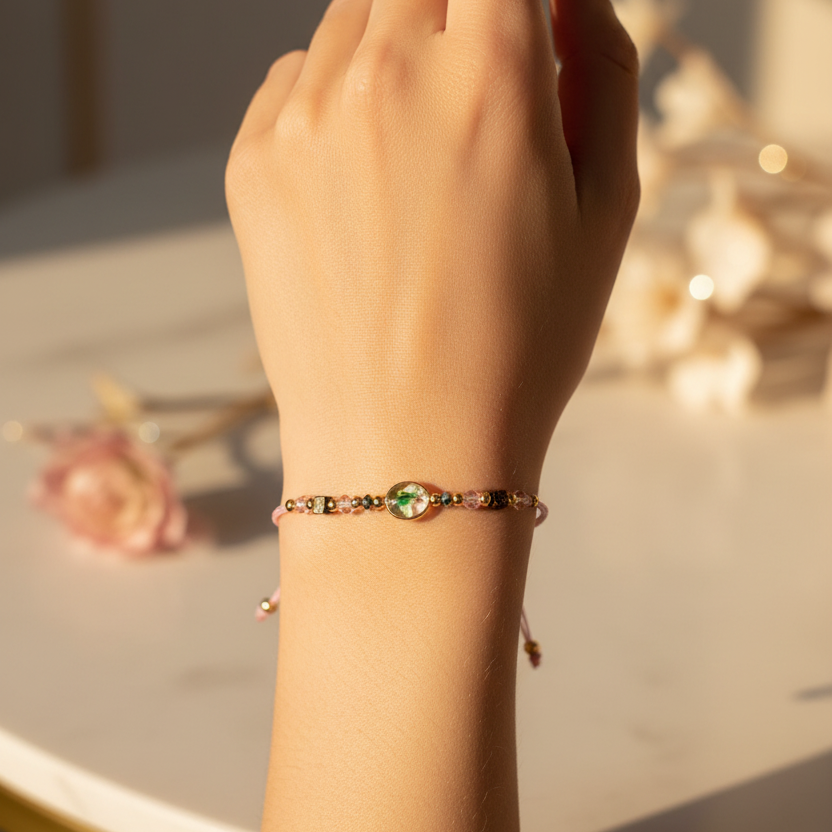 Adjustable Beaded Cord Bracelet with Oval Medallion Charm (IBR-3211)