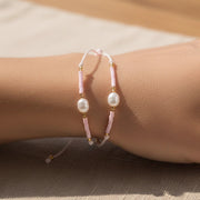 Delicate Pearl & Seed Bead Adjustable Bracelet Set - Trendy Macrame Friendship Bracelets