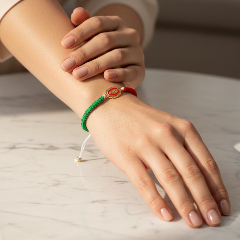 Adjustable Mexican Flag Virgin Mary Braided Cord Bracelet (IBR-3245)