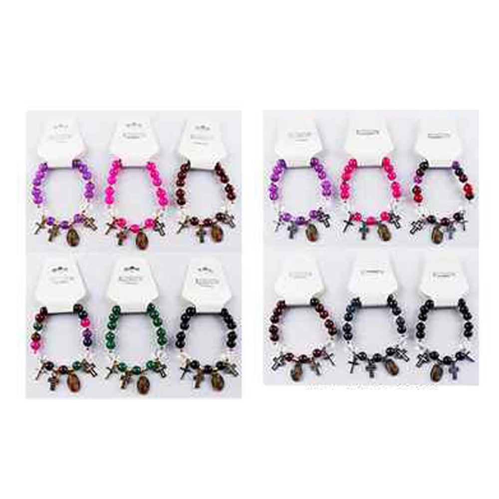 Beaded Religious Charm Bracelet – Cross and Saint Medal Stretch Bracelet for Women