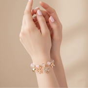Beaded Charm Bracelet with Clover and Heart Charms – Lucky Stretch Bracelet for Women