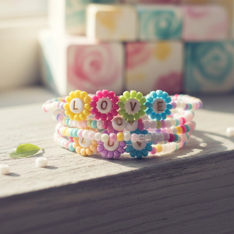 Pastel Flower LOVE Bead Bracelet | Friendship Bracelet | Wholesale Lot
