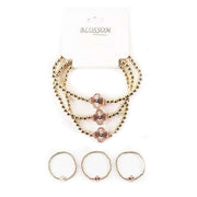 Multi-Strand Beaded Bracelet with Sparkling Clover Charms