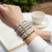 Adjustable Beaded Charm Bracelet with Sparkling Centerpiece – Handmade Braided Cord Wristband (IBR-3564BT)