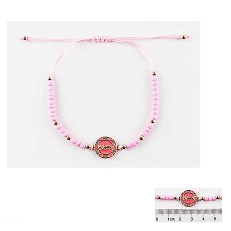 Adjustable Beaded Charm Bracelet with Sparkling Centerpiece – Handmade Braided Cord Wristband (IBR-3564BT)