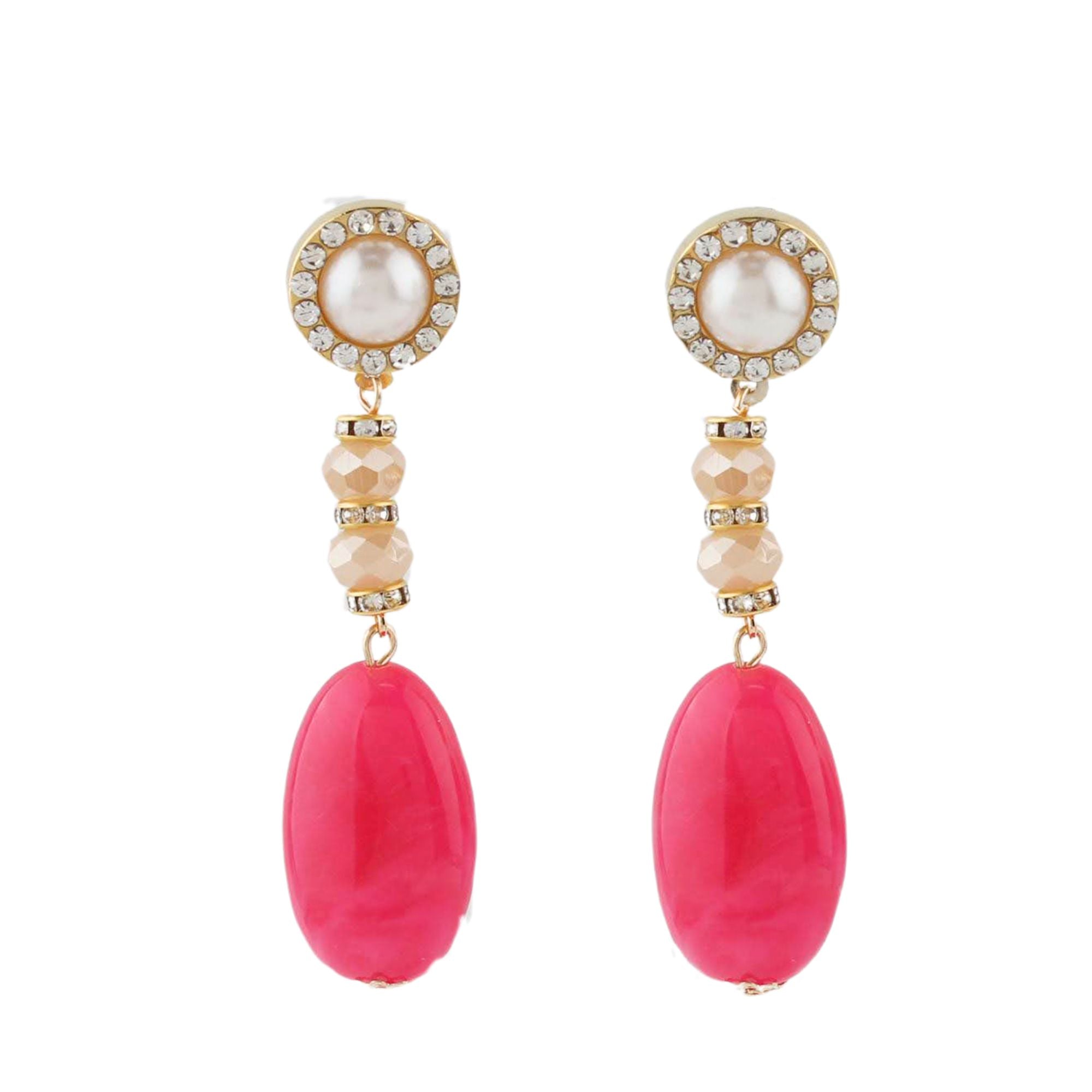 Vibrant Resin Drop Dangle Earrings | Pearl & Crystal Statement Jewelry