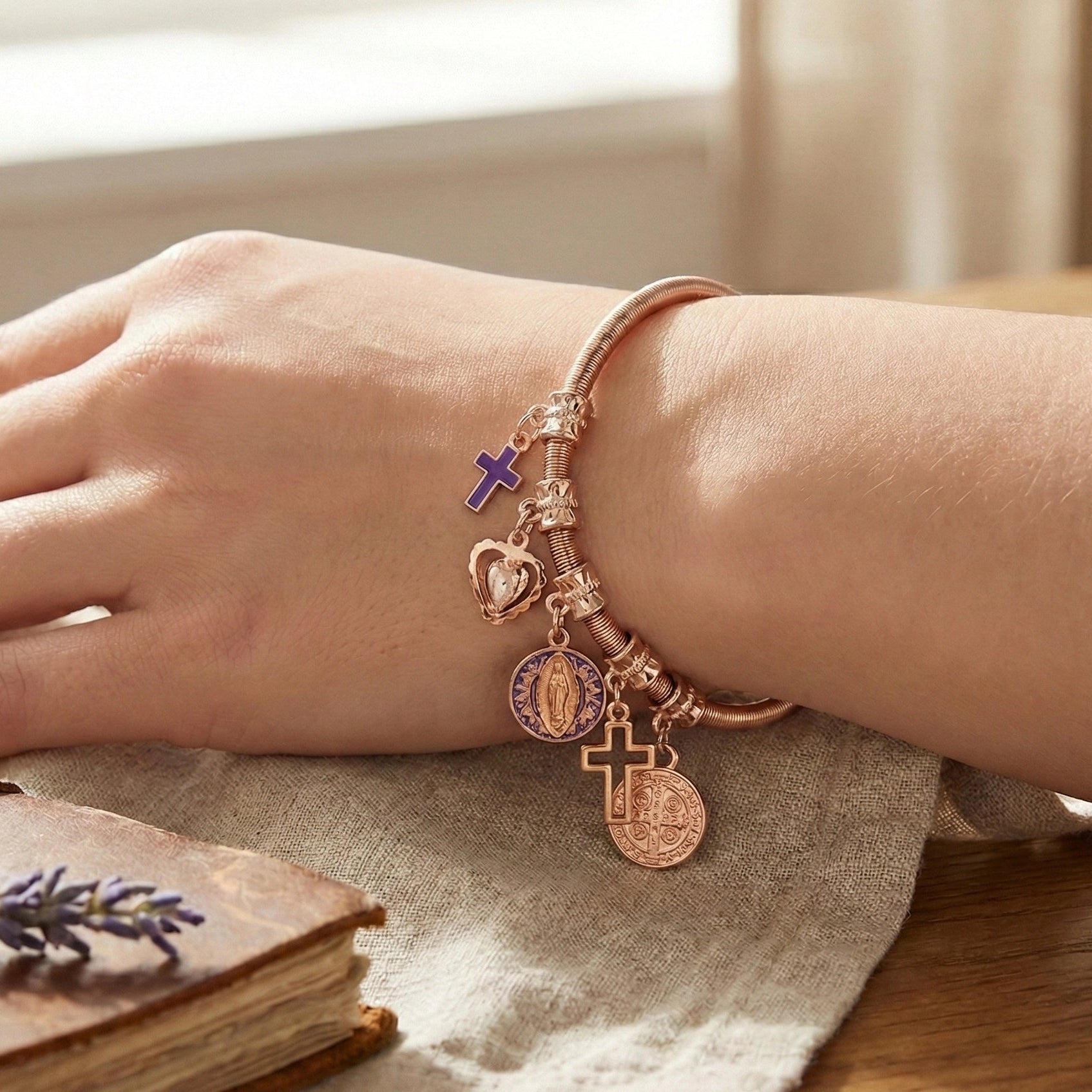 Blossom Butterfly Charm Bangle – Elegant Elastic Beaded Bracelet (IBR-3653)