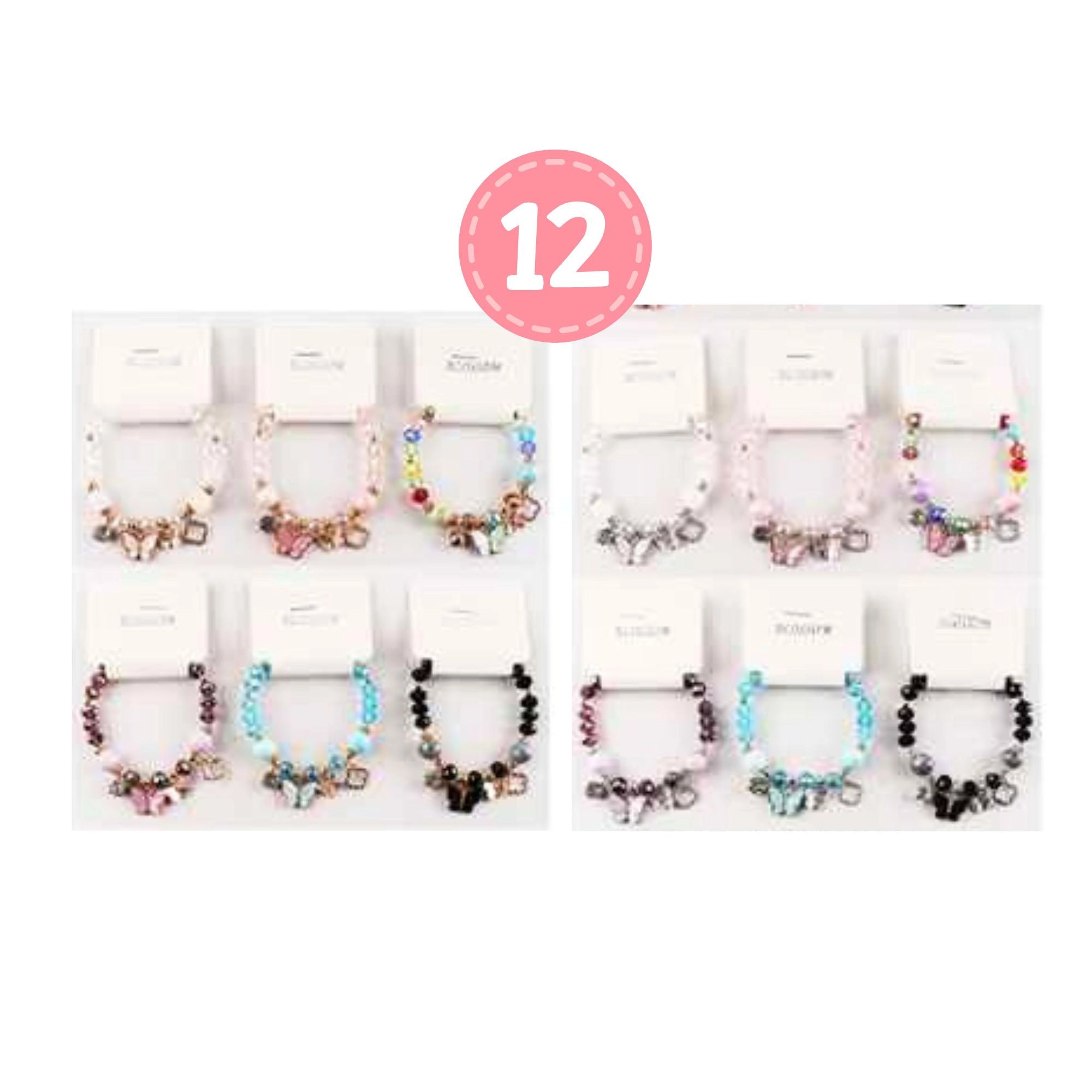 Fashion Amethyst & Pink Butterfly Charm Bracelet - Women Girls' Beaded Stretch Jewelry