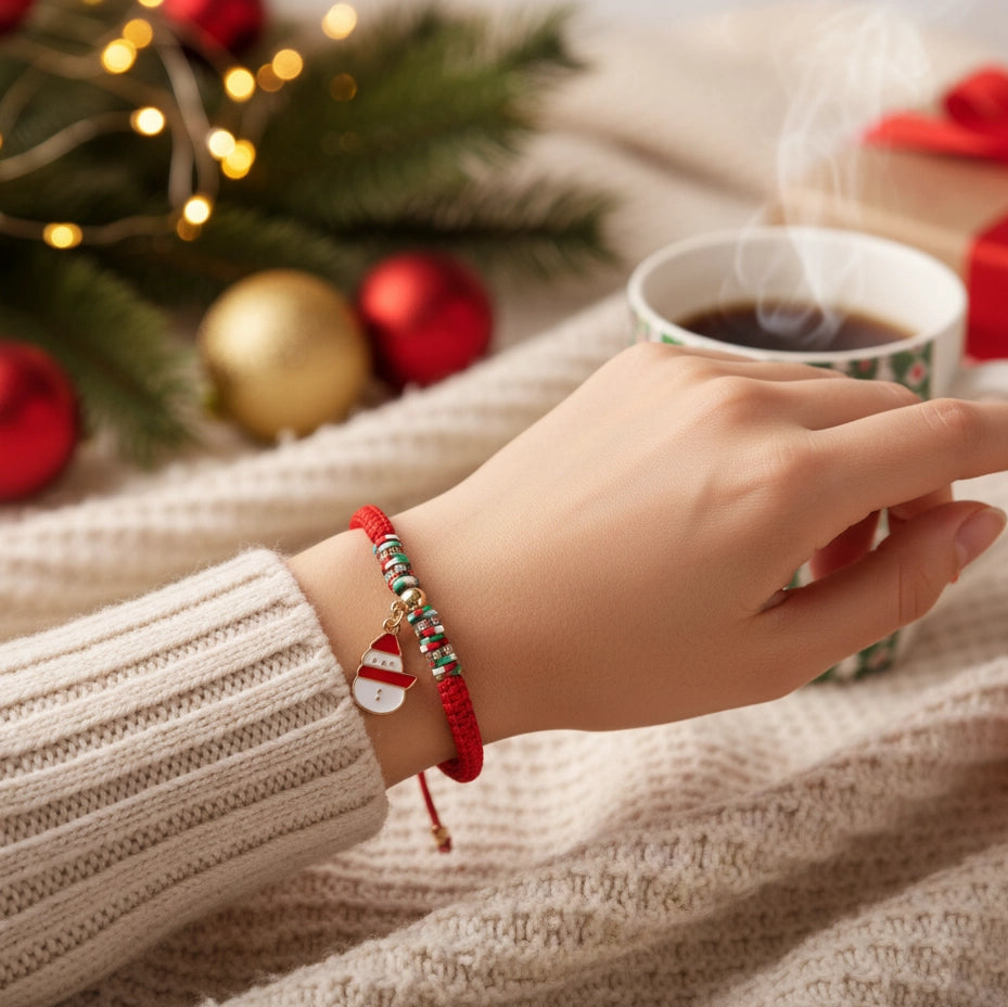 Christmas Charm Bracelets – Red & Green Holiday Beaded Bracelets with Festive Charms 🎅 | Cute Xmas Jewelry Gift for Women & Kids