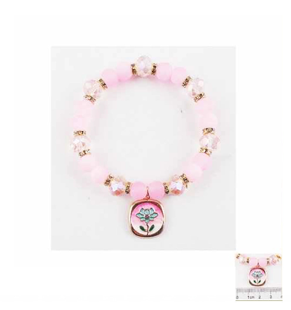 Elegant Pink Lotus Charm Beaded Bracelet