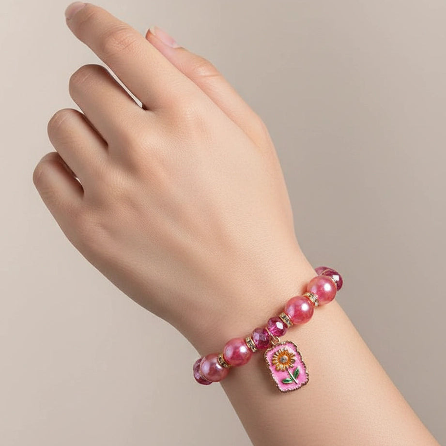 Sparkle & Shine: Pink Beaded Charm Bracelet