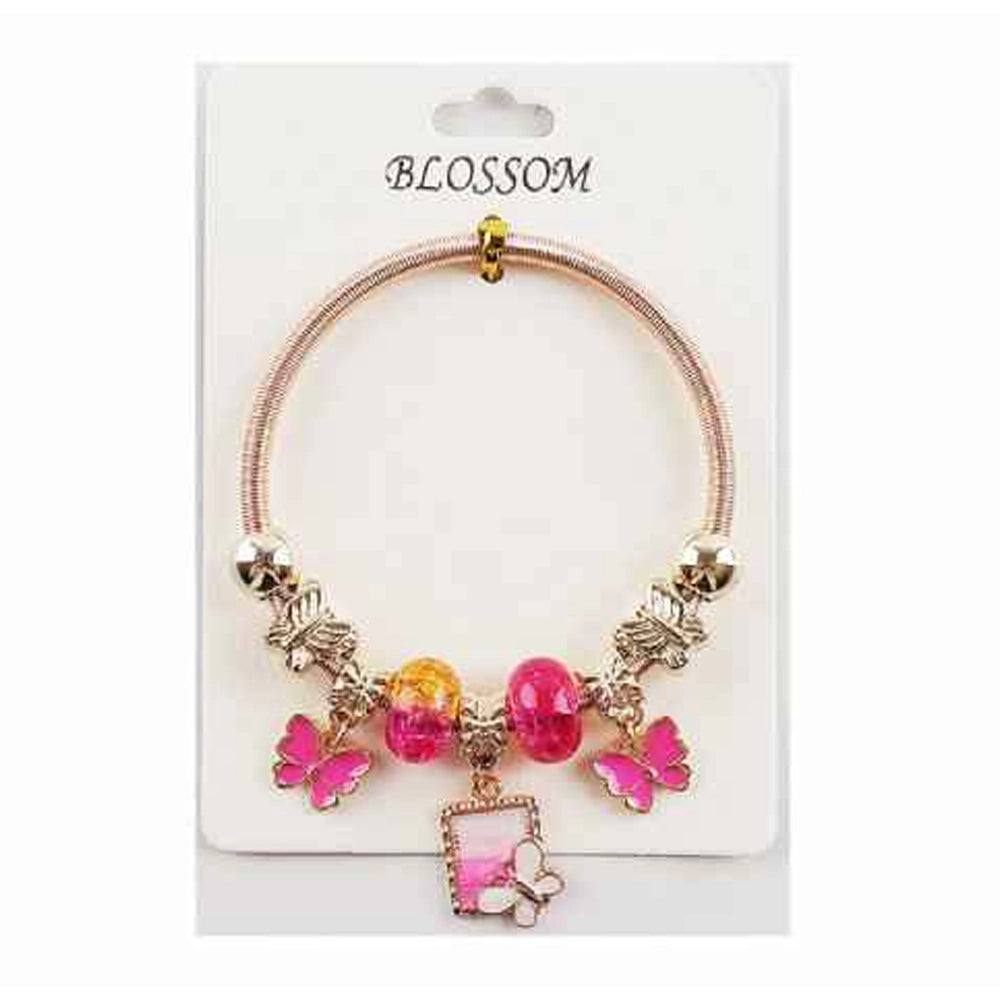 Blossom Butterfly Charm Bangle – Elegant Elastic Beaded Bracelet (IBR-3766)