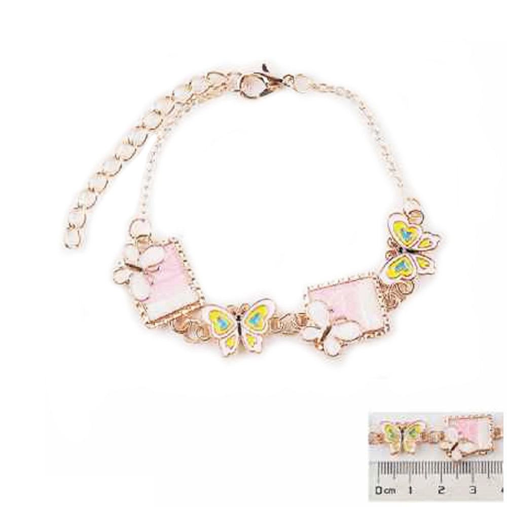 Enamel Butterfly & Mosaic Charm Bracelet – Rose Gold Tone (IBR-3854)