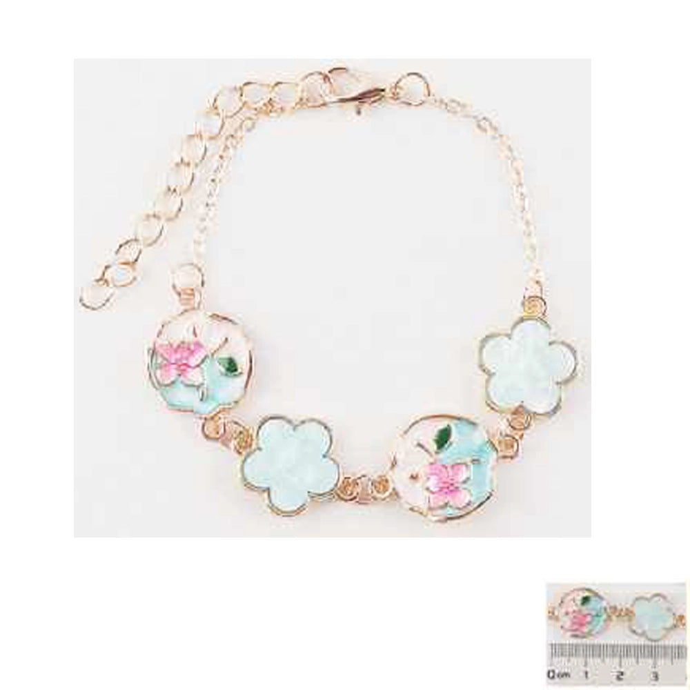 Enamel Blossom Charm Bracelet – Pastel Floral Series (IBR-3855)