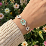 Vintage Rose & Daisy Enamel Link Bracelet (IBR-3860)