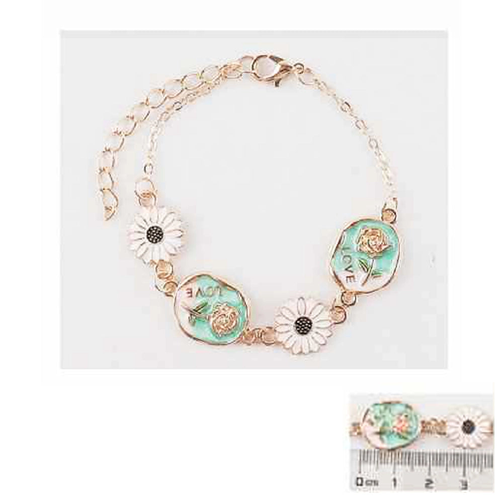 Vintage Rose & Daisy Enamel Link Bracelet (IBR-3860)