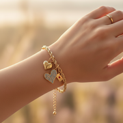 Romantic Love Letter & Rhinestone Heart Charm Bracelet | Gold & Silver Twisted Chain Jewelry (IBR-3874)