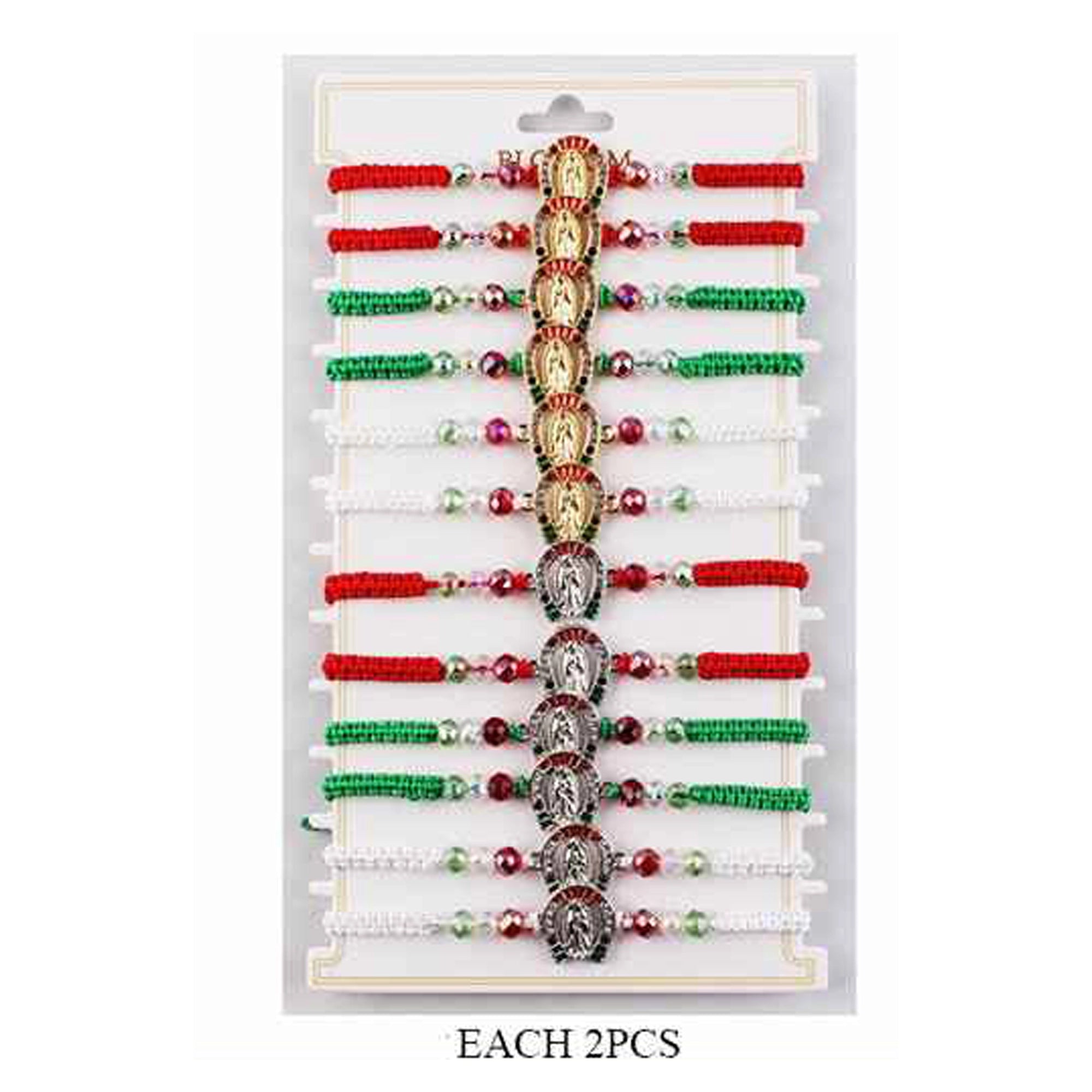 Religious Virgin Mary Adjustable Macramé Bracelet Set - 12-Piece Assorted Colors (IBR-3885)