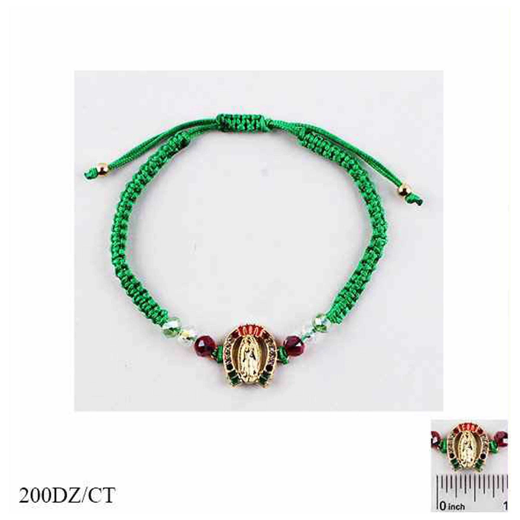 Religious Virgin Mary Adjustable Macramé Bracelet Set - 12-Piece Assorted Colors (IBR-3885)
