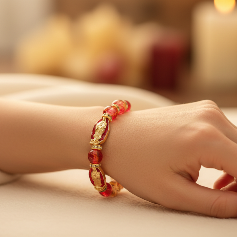 Religious Stretch Bracelet with Saint Medals & Glass Beads (IBR-3893)