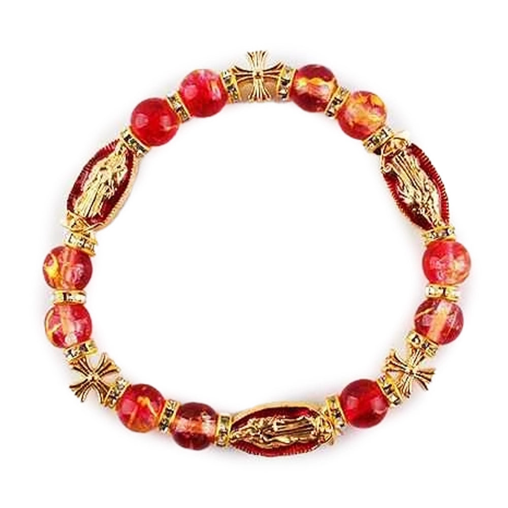 Religious Stretch Bracelet with Saint Medals & Glass Beads (IBR-3893)