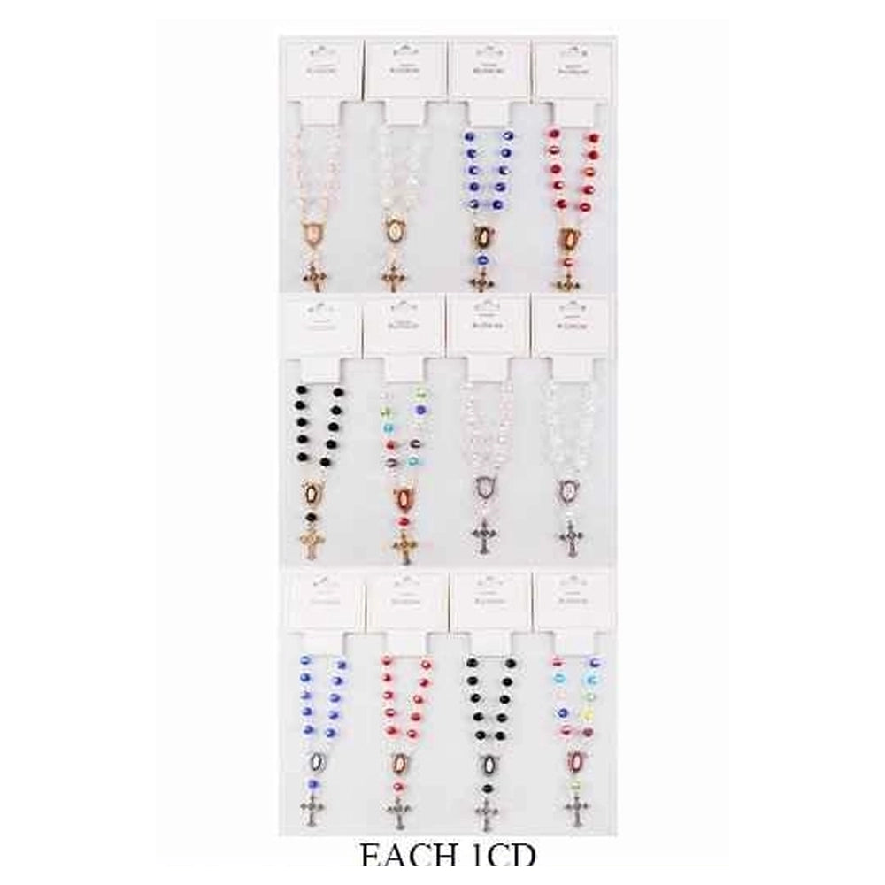 Catholic Virgin Mary & Crucifix Rosary Bracelet – Gold-Tone Religious Jewelry with Colorful Crystal Beads (IBR-3906)