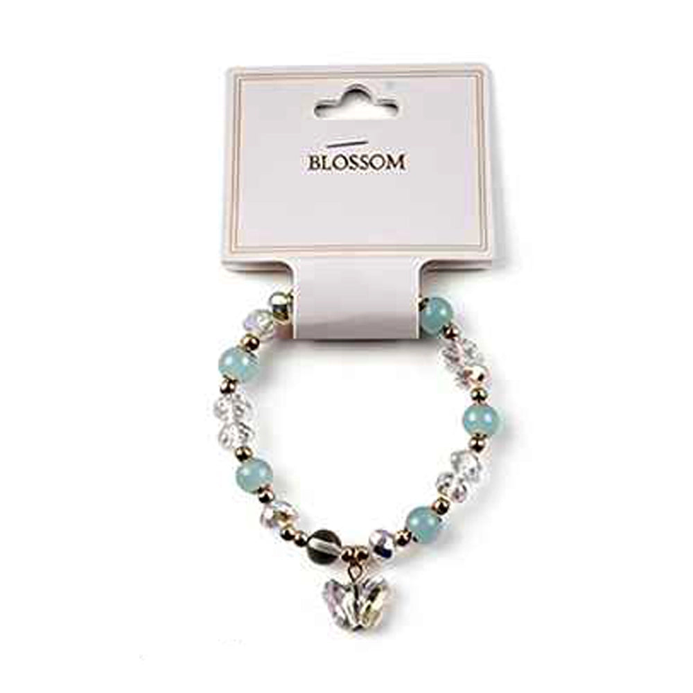 Blossom Beaded Charm Bracelets – Pastel Crystal & Butterfly Charm Stretch Bracelet Set (IBR-3949)