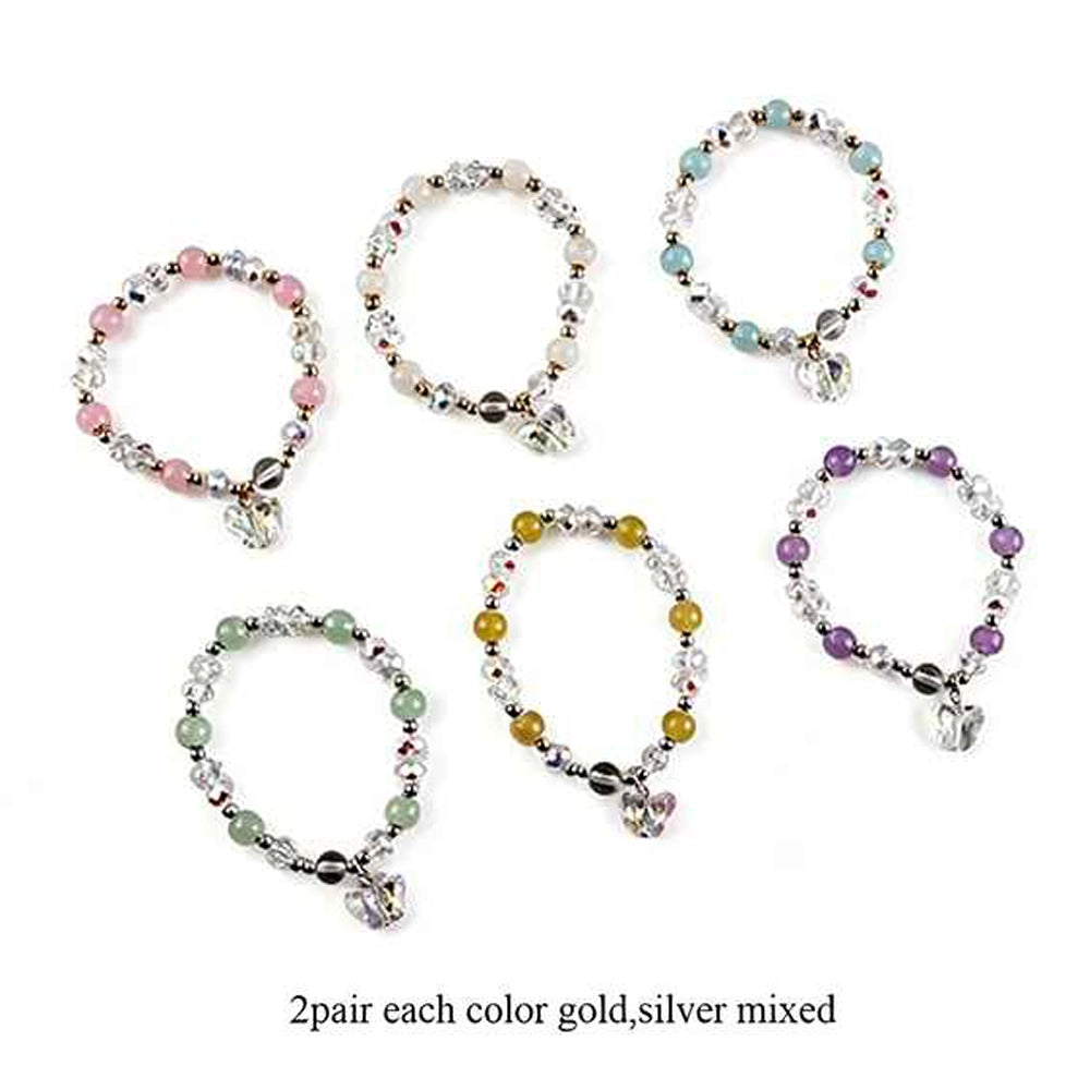 Blossom Beaded Charm Bracelets – Pastel Crystal & Butterfly Charm Stretch Bracelet Set (IBR-3949)