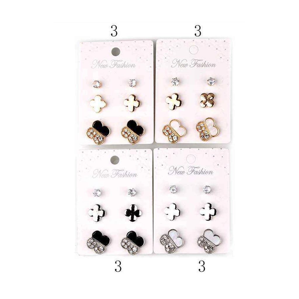 Endless Style: Set of 3 Clover & Crystal Stud Earrings