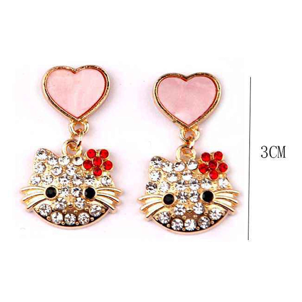 Sparkle & Sweetness: Adorable Cat Dangle Earrings with Heart Accents