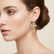 Elegant Crystal Cross Drop Earrings - Gold & Silver Tone (IER-0871)