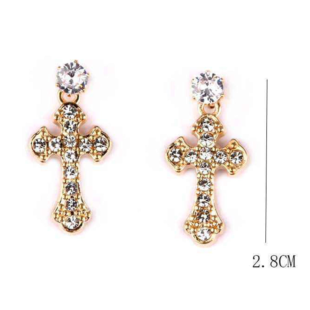 Elegant Crystal Cross Drop Earrings - Gold & Silver Tone (IER-0871)