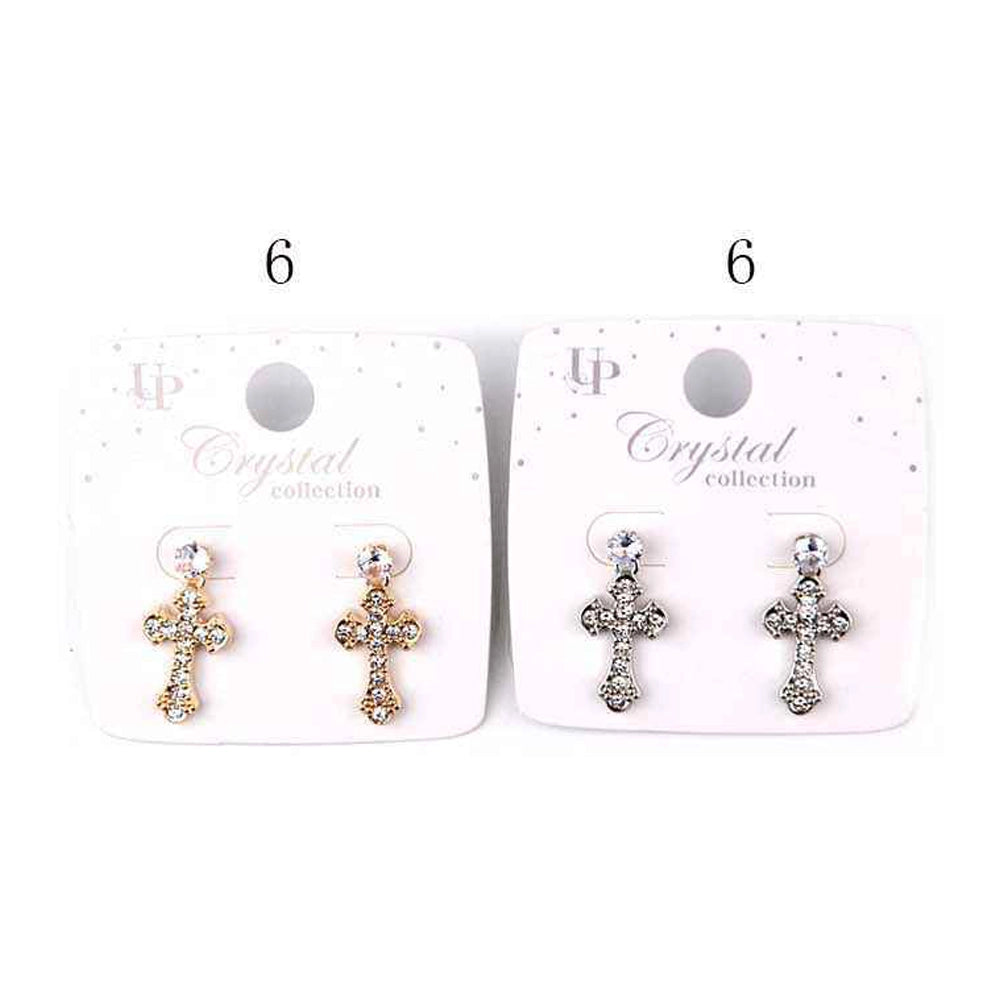 Elegant Crystal Cross Drop Earrings - Gold & Silver Tone (IER-0871)