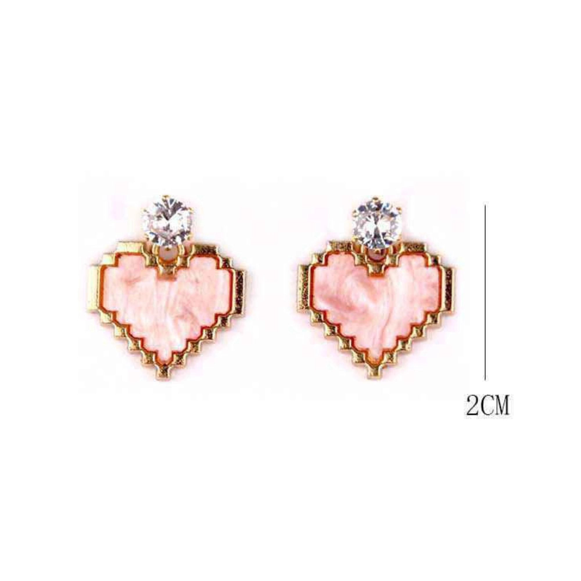 Pixel Love Studs | 8-Bit Heart Earrings with Crystal Accent