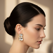 Elegant Double Emerald-Cut Crystal Drop Stud Earrings – Gold & Silver Tone (IER-0962)