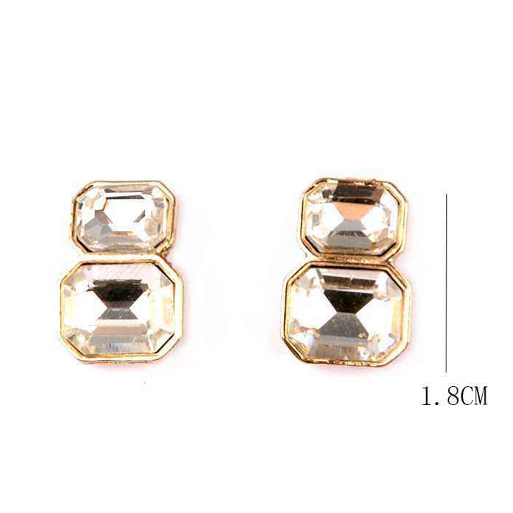 Elegant Double Emerald-Cut Crystal Drop Stud Earrings – Gold & Silver Tone (IER-0962)