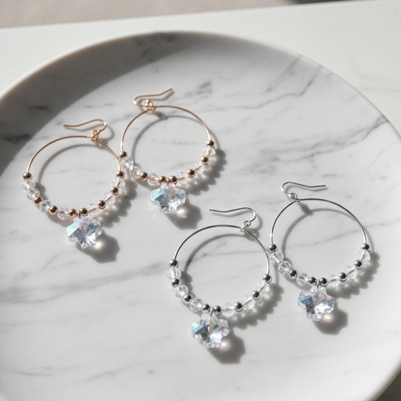The Starlight Hoops | Crystal Bead Dangle Earrings (Rose Gold/Silver)