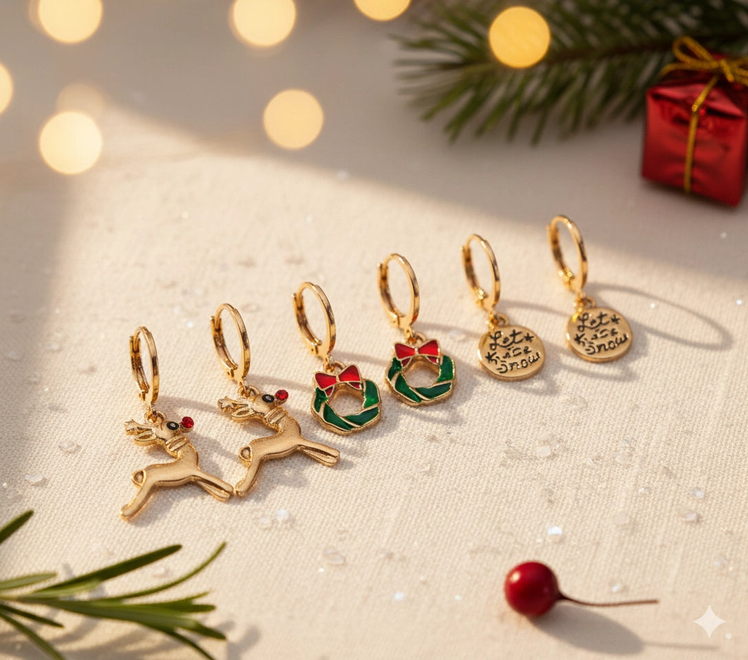 Ultimate Holiday Charm Hoop Earring Collection (9-Pair Set) - Mix & Match Festive Fun