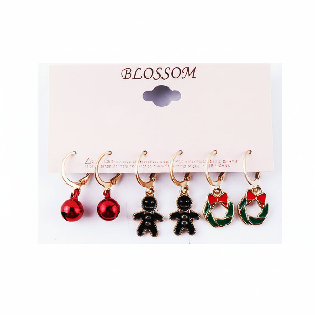 Mini Holiday Cheer Hoop Earrings Set (6 PCS) - Festive Enamel Charms