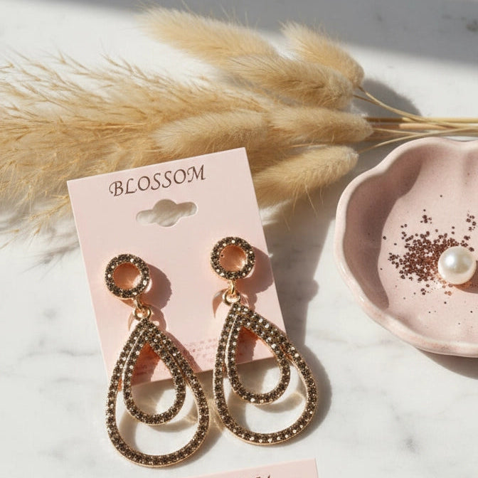 Triple Pave Teardrop Dangle Earrings | Crystal Statement Hoops