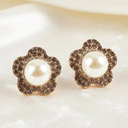 Petal Perfect: Pearl & Pave Floral Stud Earrings