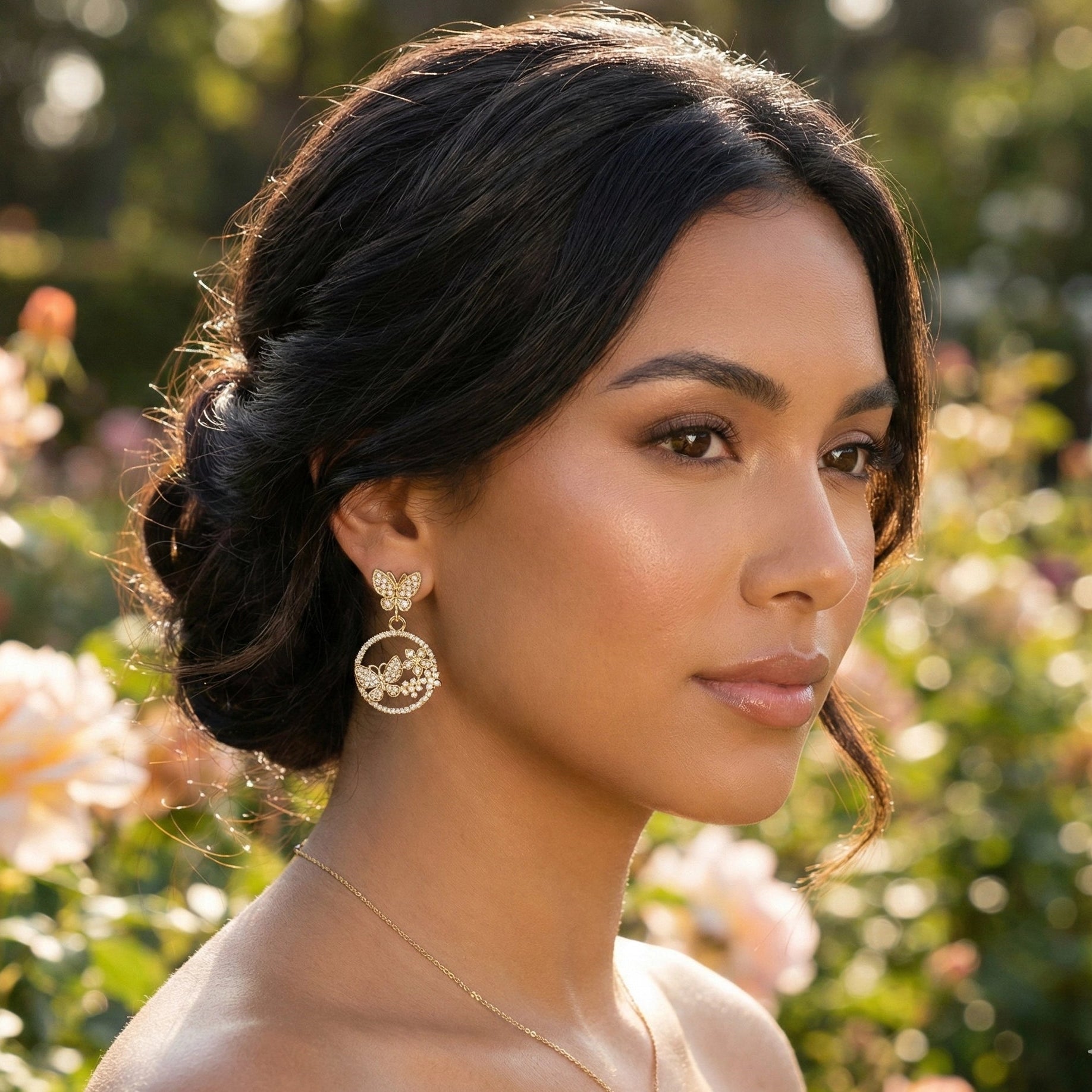 Blossom Enchanted Butterfly & Floral Pave Drop Earrings (IER-5537)