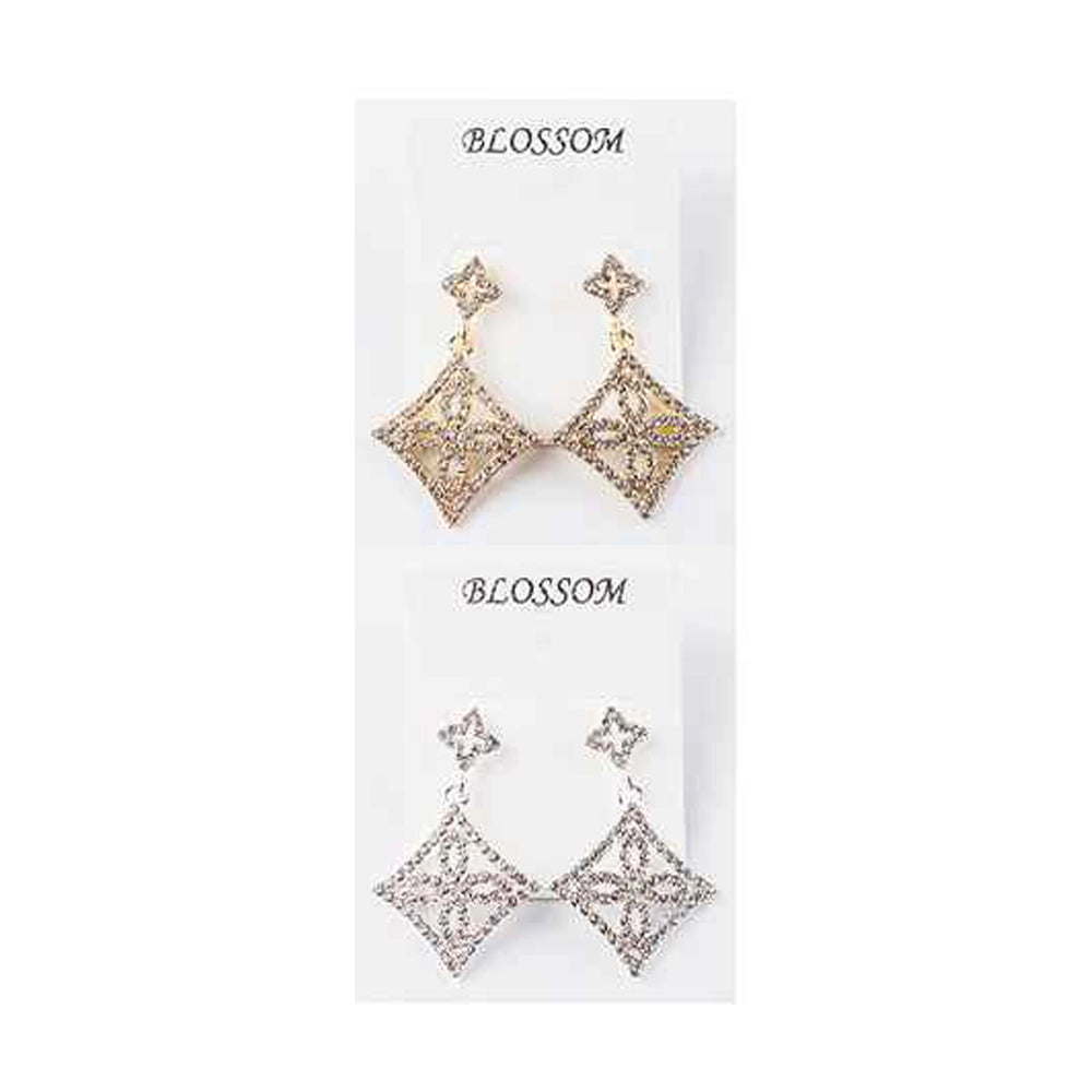 Blossom Sparkling Geometric Lattice Drop Earrings (IER-5575)