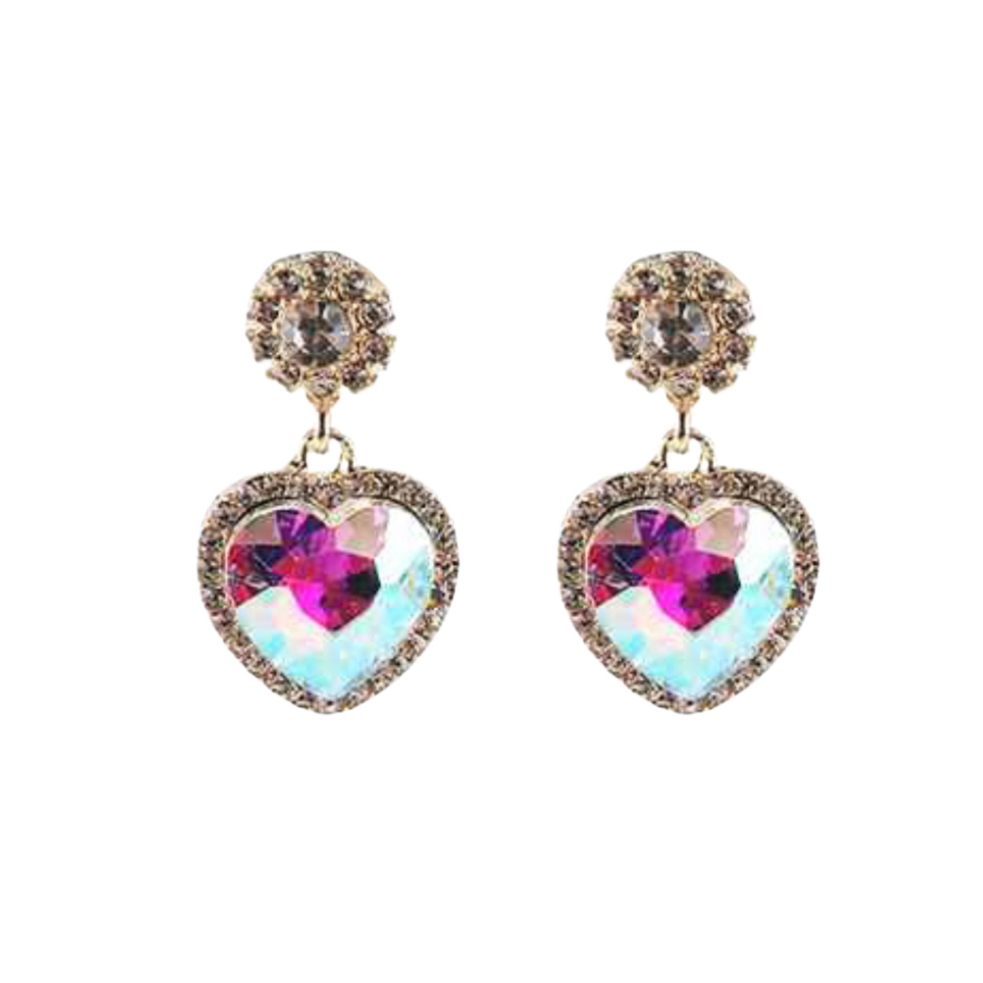 Iridescent Love Drop Earrings | Crystal Heart Dangles