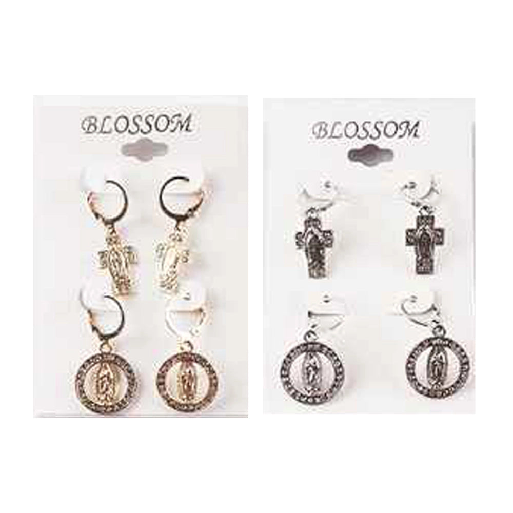 Religious Icon Charm Hoop Earring Set – Cross & Medallion Duo (IER-5663)
