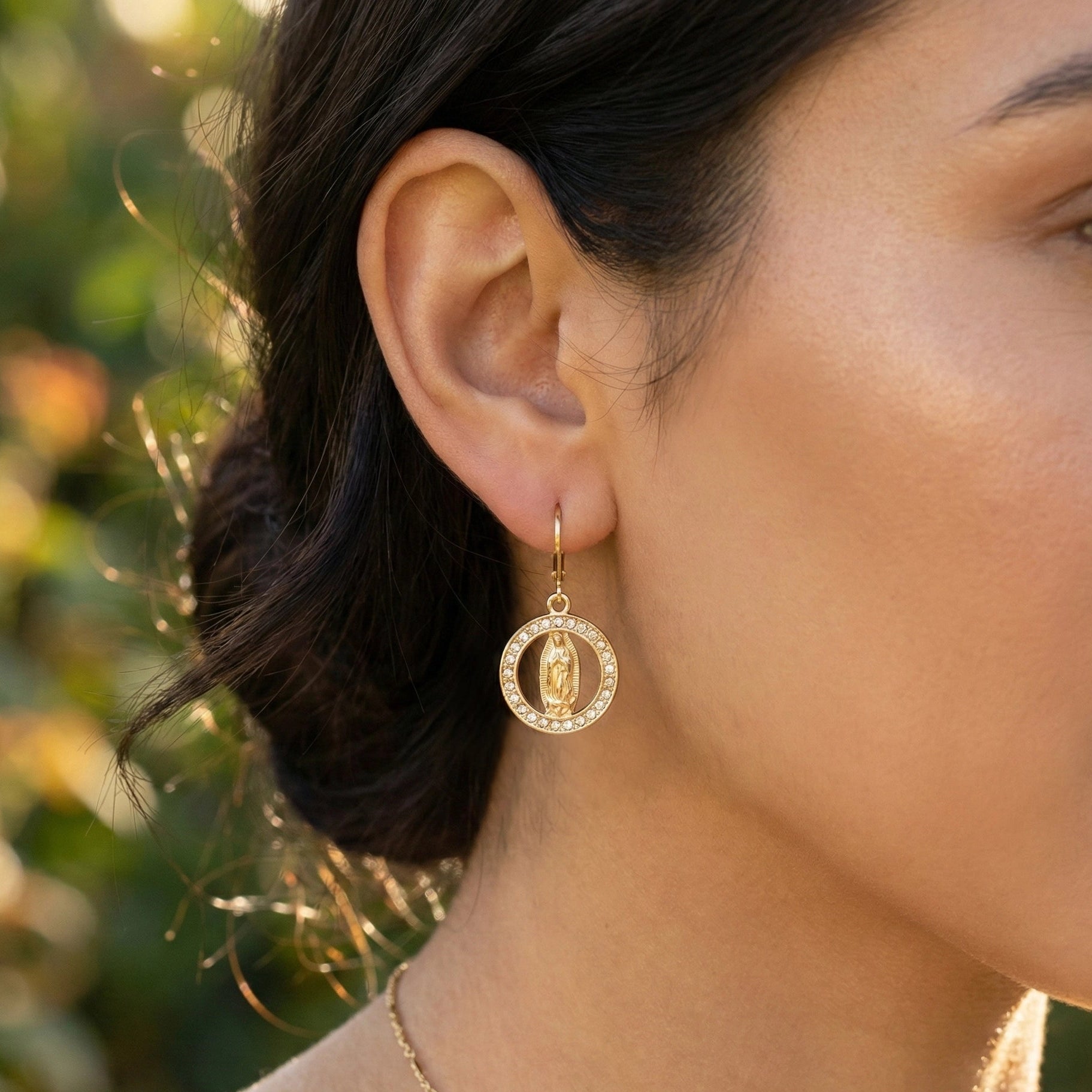 Religious Icon Charm Hoop Earring Set – Cross & Medallion Duo (IER-5663)