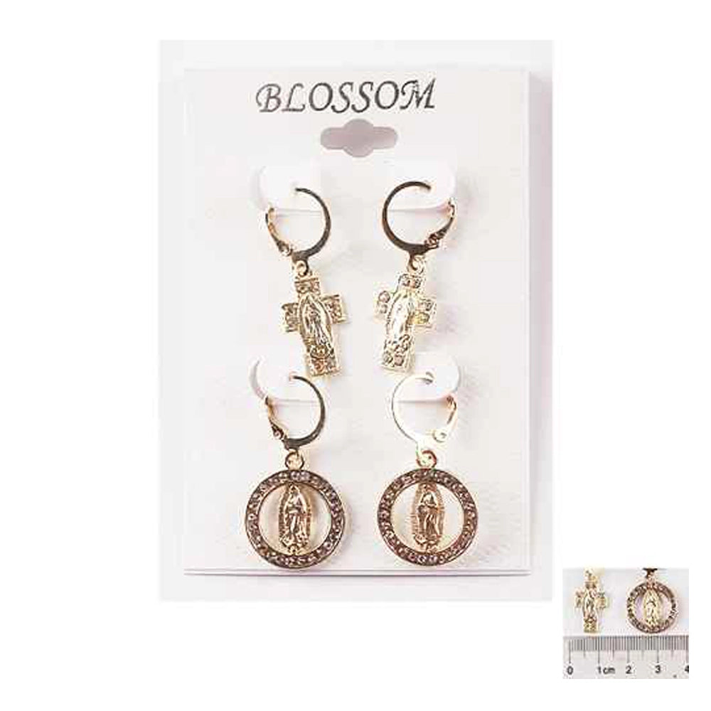Religious Icon Charm Hoop Earring Set – Cross & Medallion Duo (IER-5663)