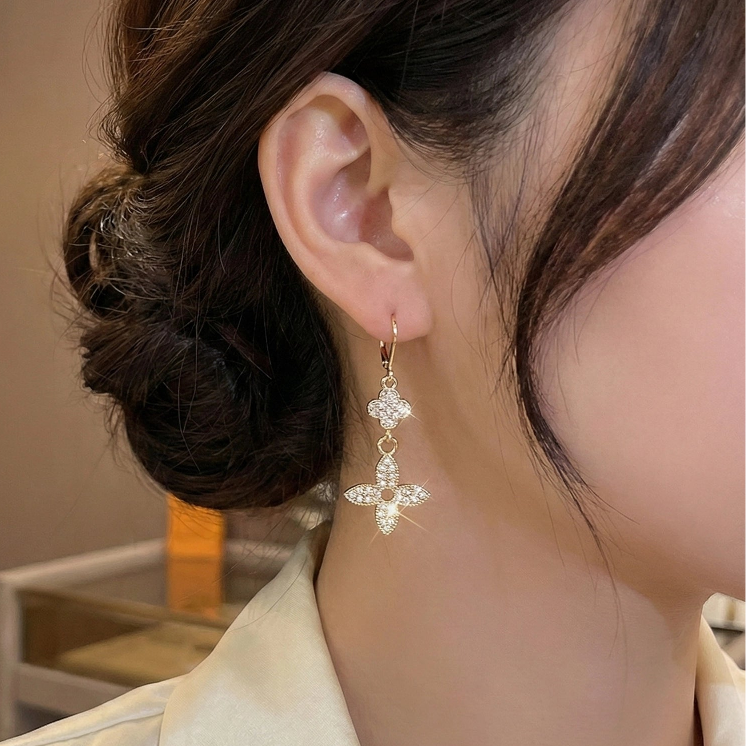 Clover & Cross Pavé Crystal Drop Earrings (IER-5667)