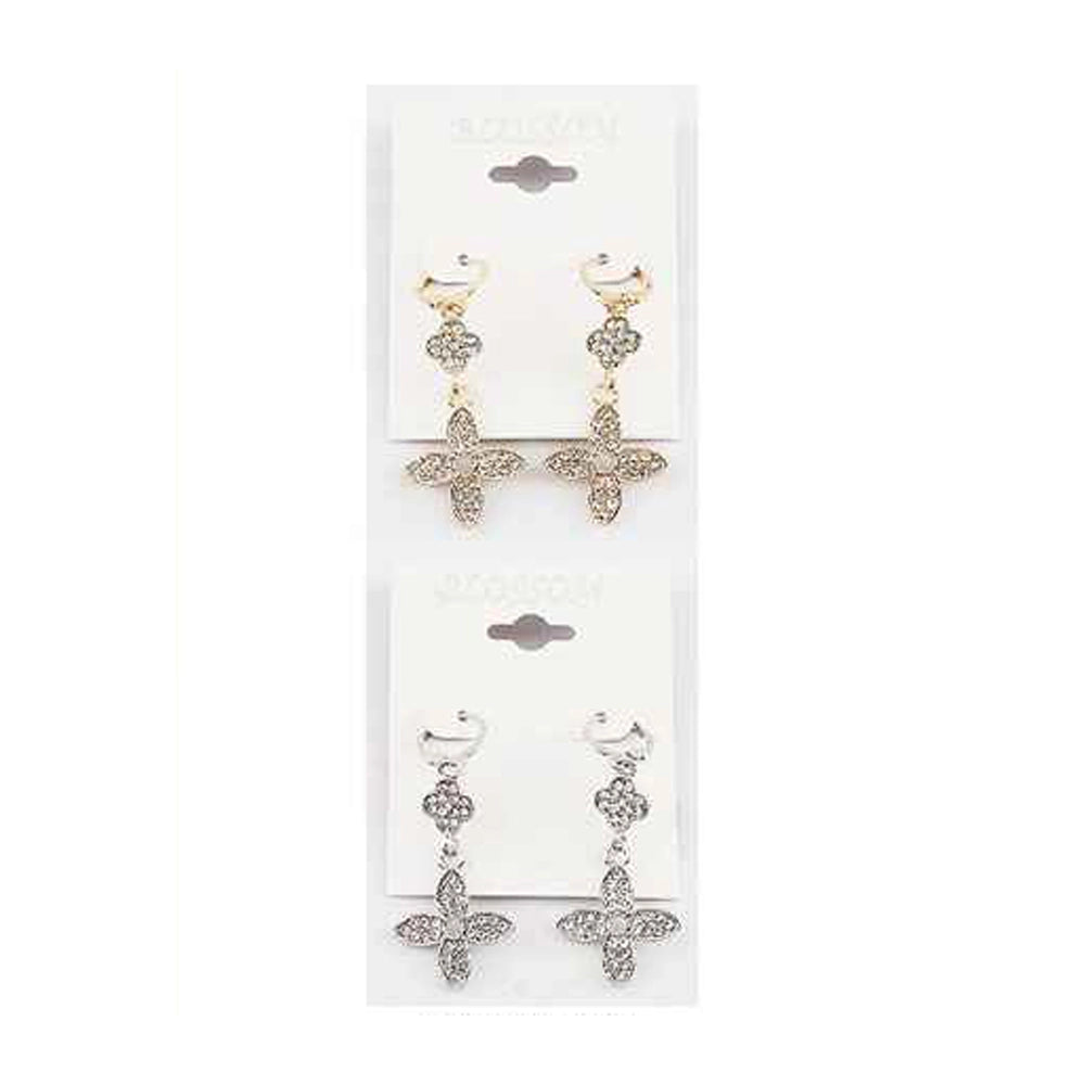 Clover & Cross Pavé Crystal Drop Earrings (IER-5667)