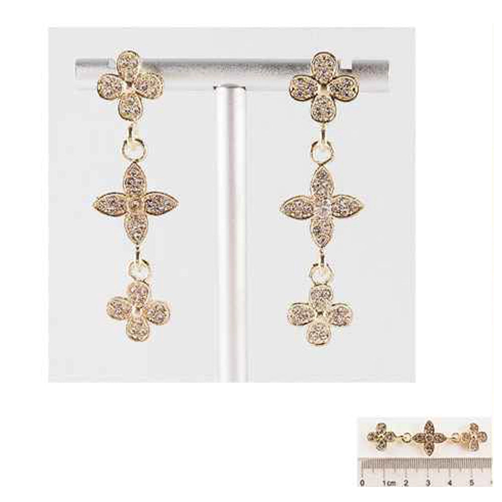 Triple Quatrefoil Crystal Drop Earrings (IER-5725)